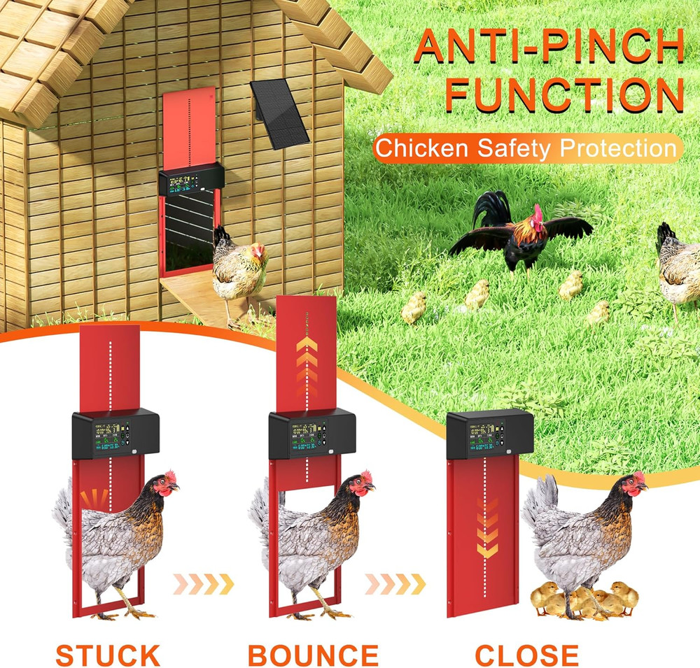 Chicken Coop Door Solar Powered with Programmable Remote Control, Automatic Alum