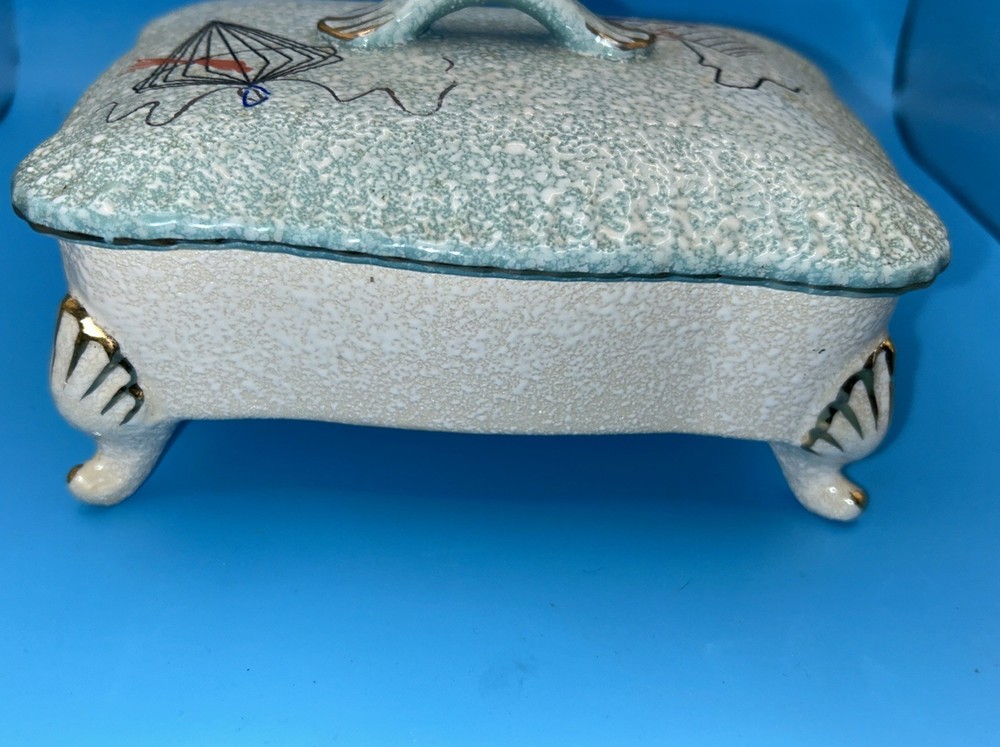 Mid Century Modern 1960’s Pebbled Ceramic Cigarette Box Atomic Era Birdcage