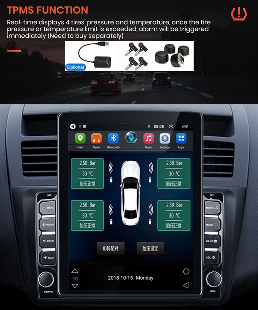 9.7in Android Car Stereo Radio Bluetooth Mirror Link GPS Navigation WIFI FM USB