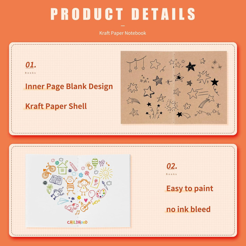 200 Pack Kraft Small Notebooks Bulk A6 Blank Unlined Pocket Notebook Mini Kraft