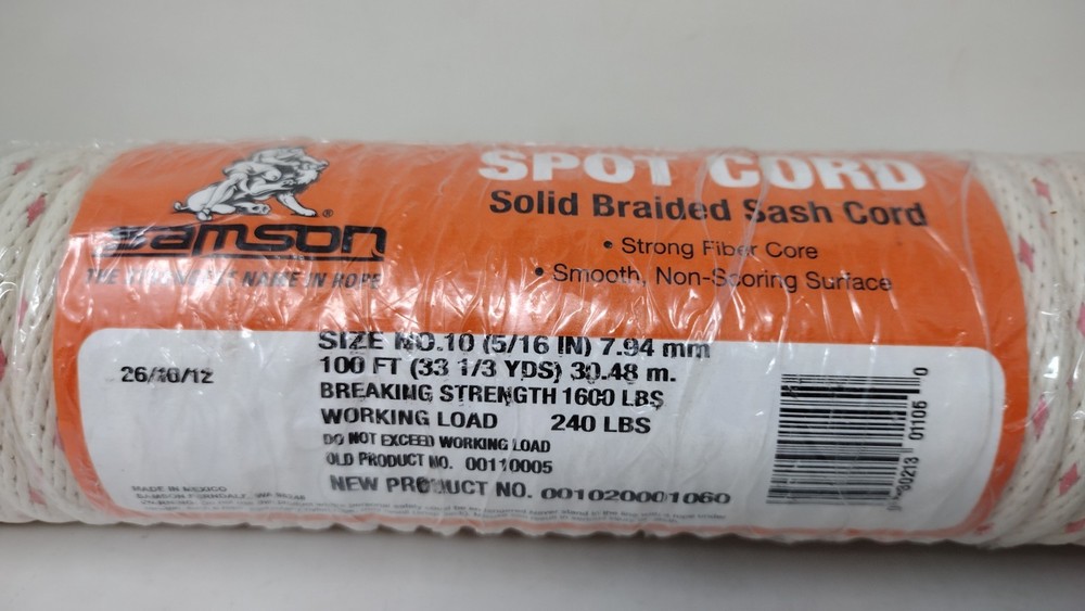 #8 - 1/4 In. Samson Spot Sash Cord 100 Ft. Hank Solid Braided Nylon Core Cotton