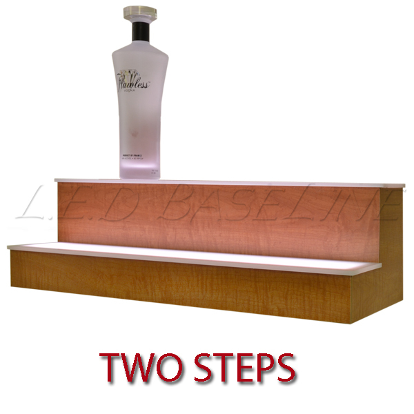 30" 2 Tier LED Lighted  Liquor Display Shelf - Maple Finish