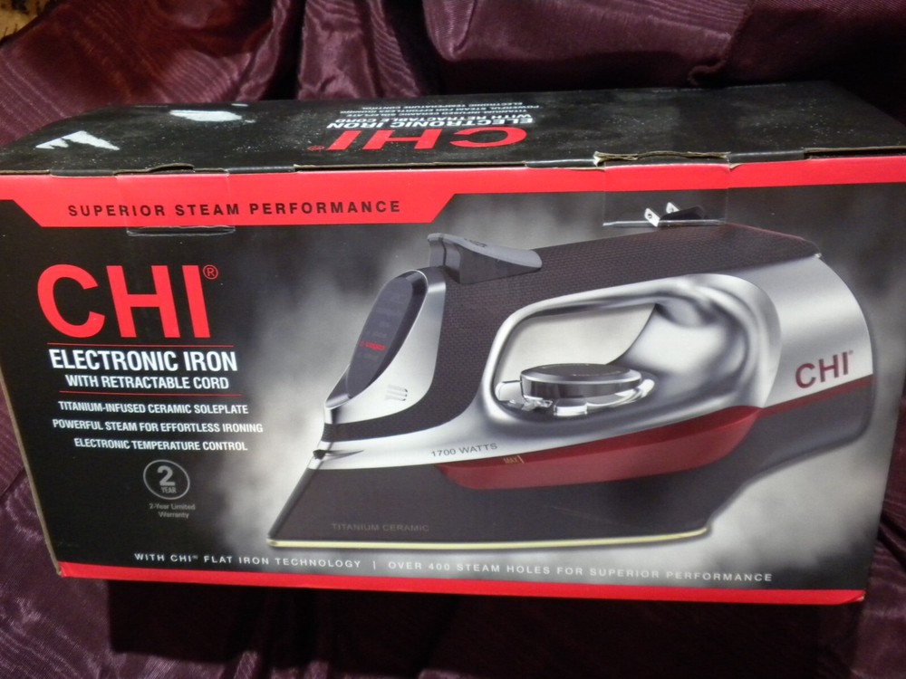 CHI Electronic Iron with 8' Retractable Cord - Titanium Infused Ceramic Plate