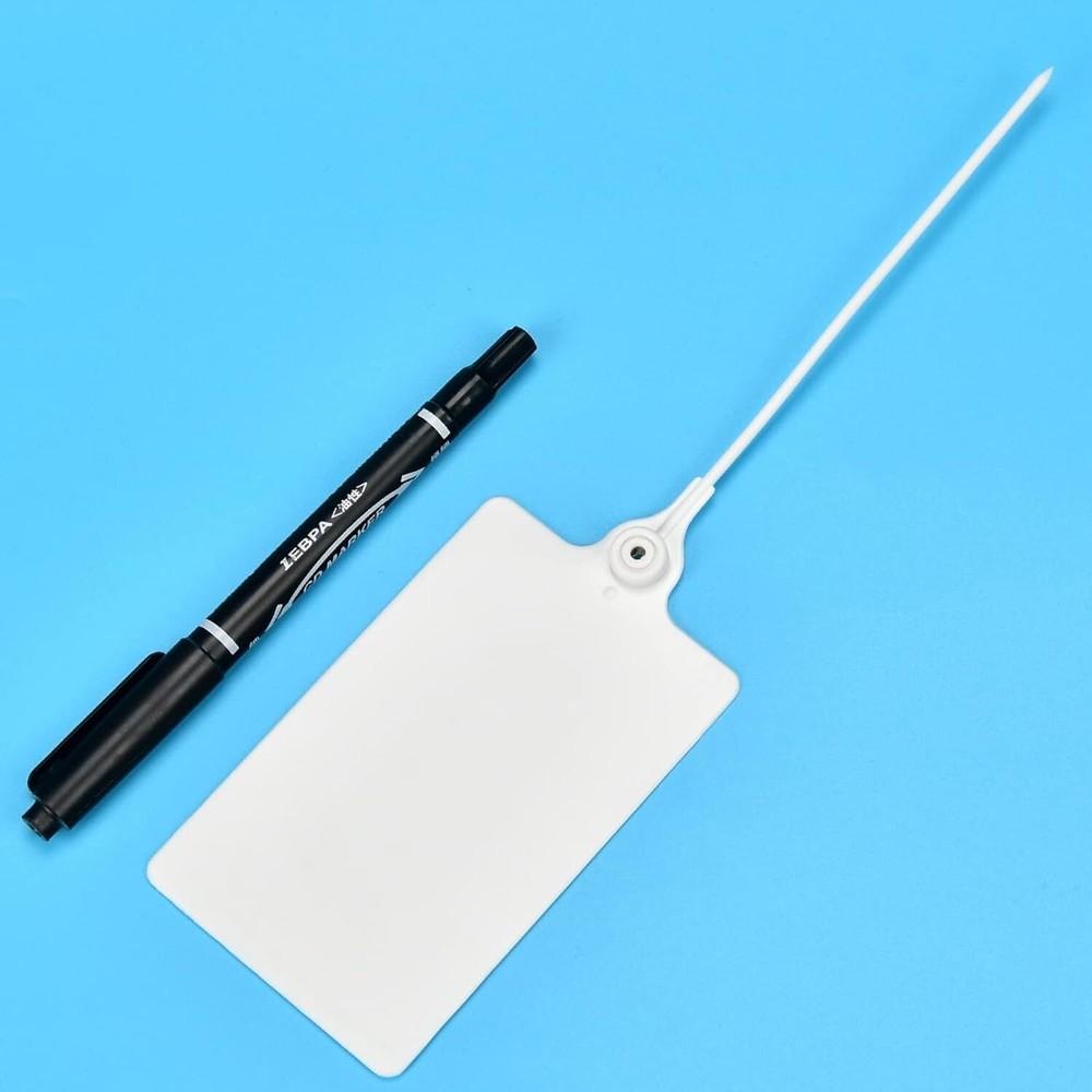Durable Weatherproof Plastic Tags - 100 Blank Label Tags + Marker Pen Included