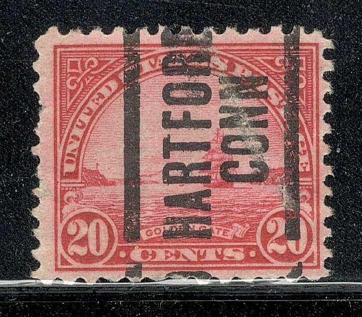 Sc # 698 ~ 20 cent Golden Gate Issue, Precancel, HARTFORD CONN Up