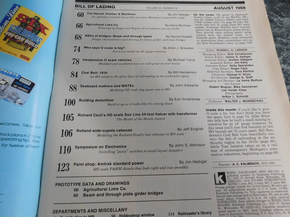 Model Railroader Magazine August 1988
