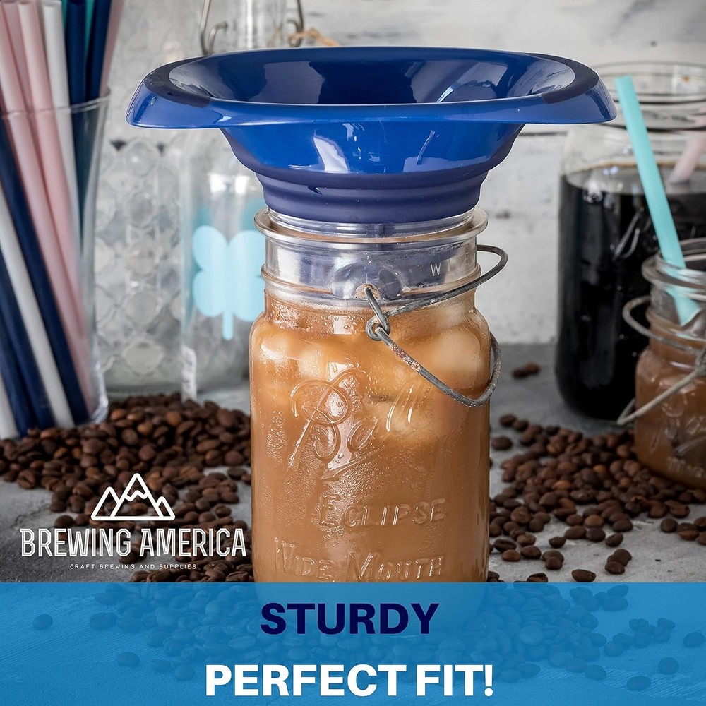 Collapsible Silicone Funnel Blue Wide Mouth