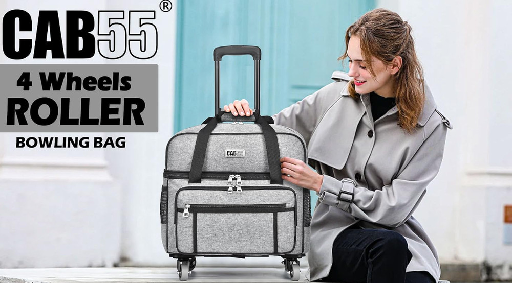 2 Ball Bowling Bag w/ 4 Wheels, Shoe Compartment & Accessory Pockets