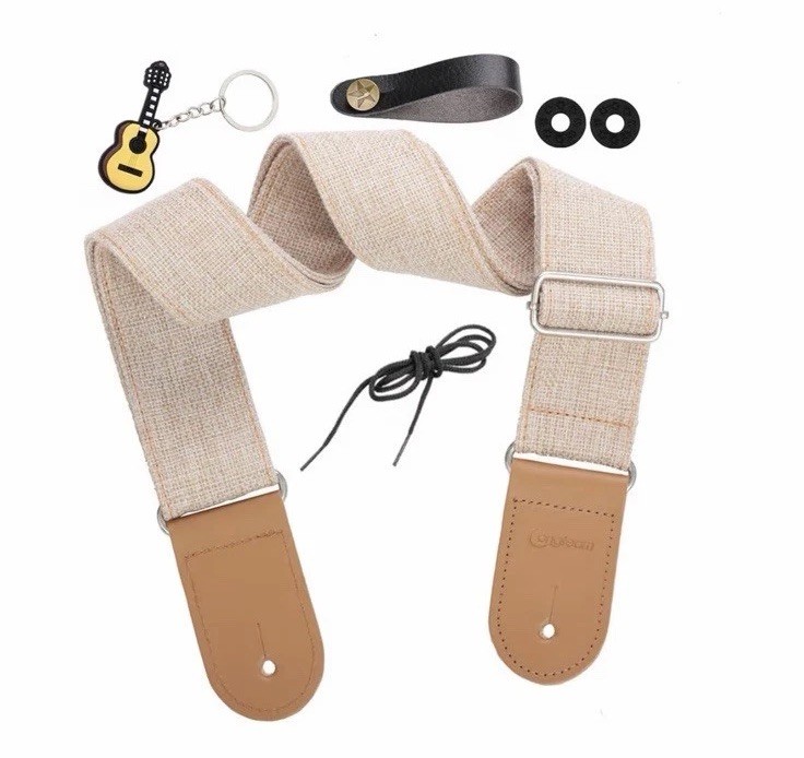 Simple Linen Leather Guitar Strap Adjustable Length Durable Electric Guitar Gray