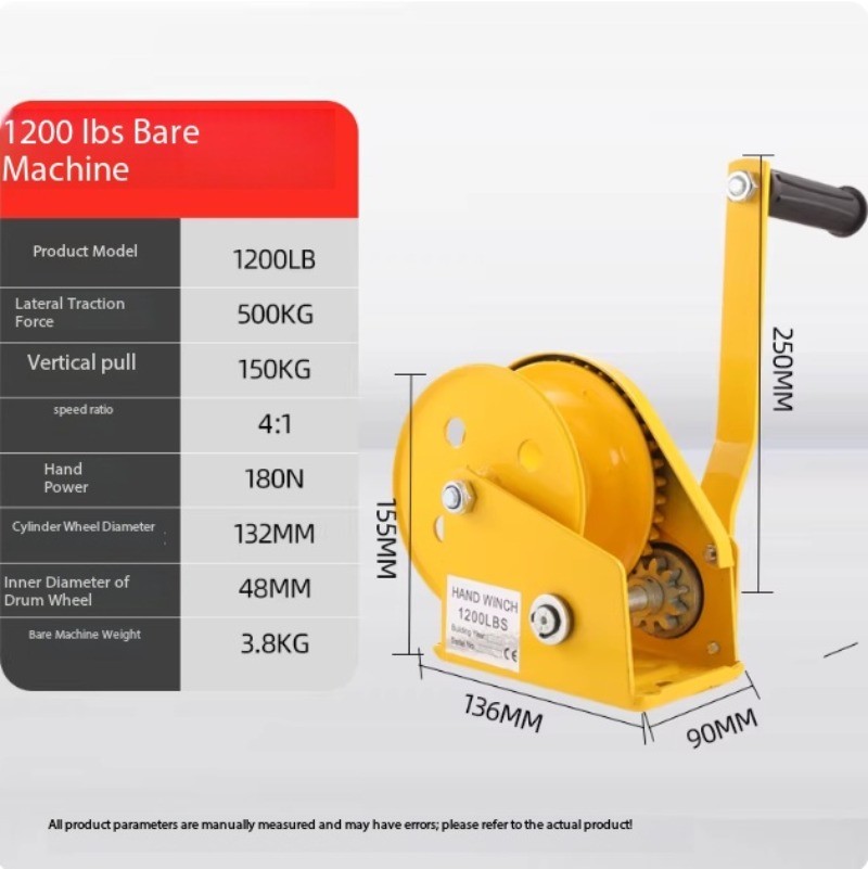 1200lb Hand-Cranked Winch with Bidirectional Self-Locking Mini Automatic Brake