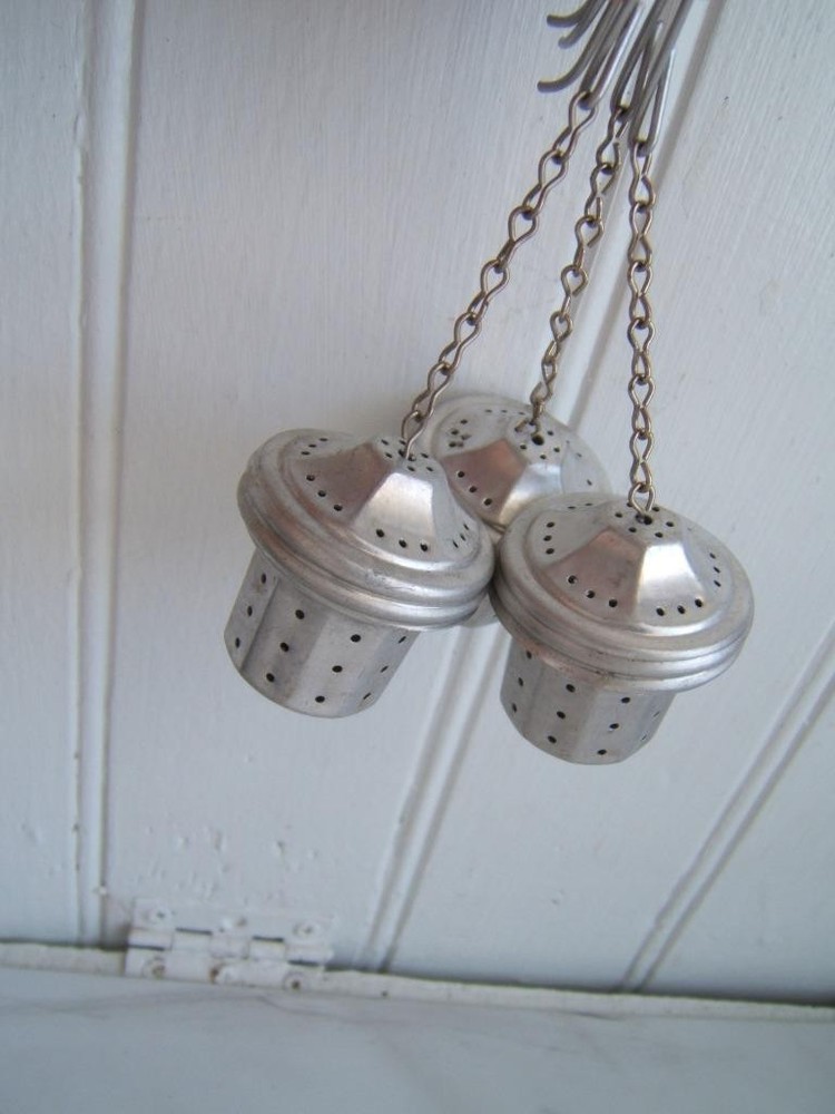3 VINTAGE ALUMINUM TEA STRAINERS NOS