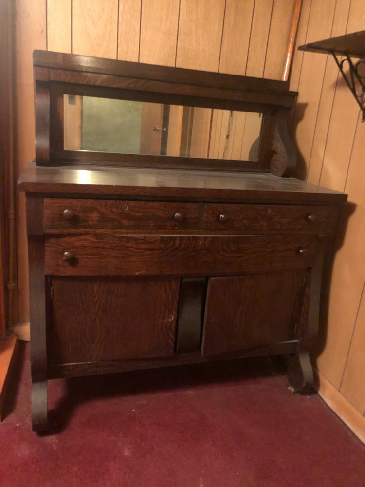 Antique Vintage 1900's OAK BUFFET MIRRORED SIDEBOARD