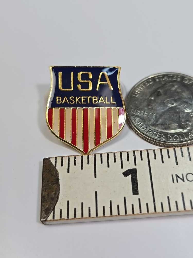 USA Basketball Lapel Pin Sheild Shape Red White Blue