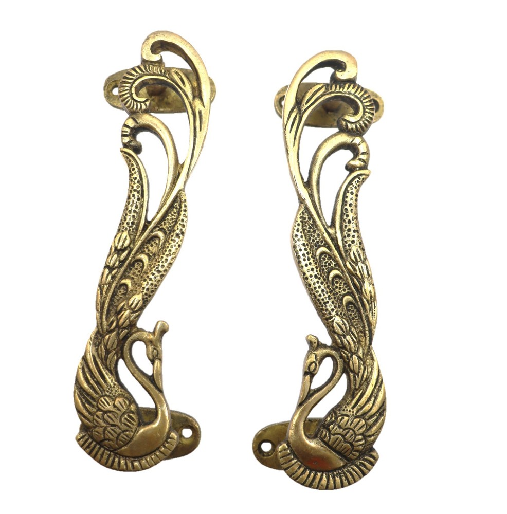 Peacock Shape Vintage Style Handmade Brass Door Pull Handle Home Office Decor