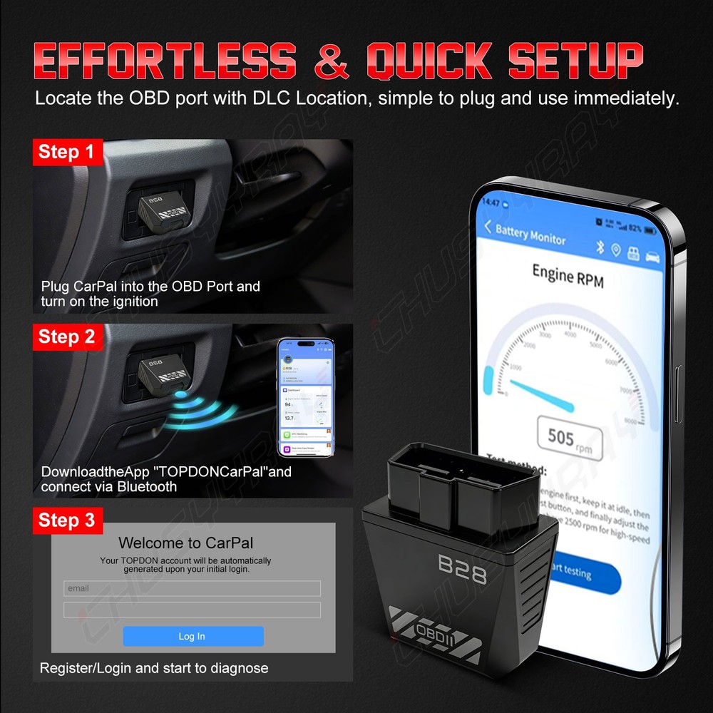 B28 Pro Bluetooth OBD2 OBDII Adapter Car Bluetooth Scanner Code Reader