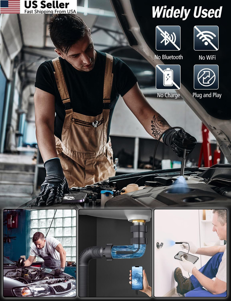 Endoscope Camera with Light, 1920P HD Borescope 8 Adjustable LED black