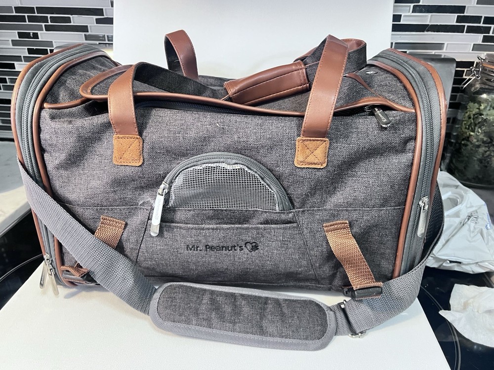 Mr. Peanut's Fabric Airline Carrier with Mesh Windows and Shoulder Strap