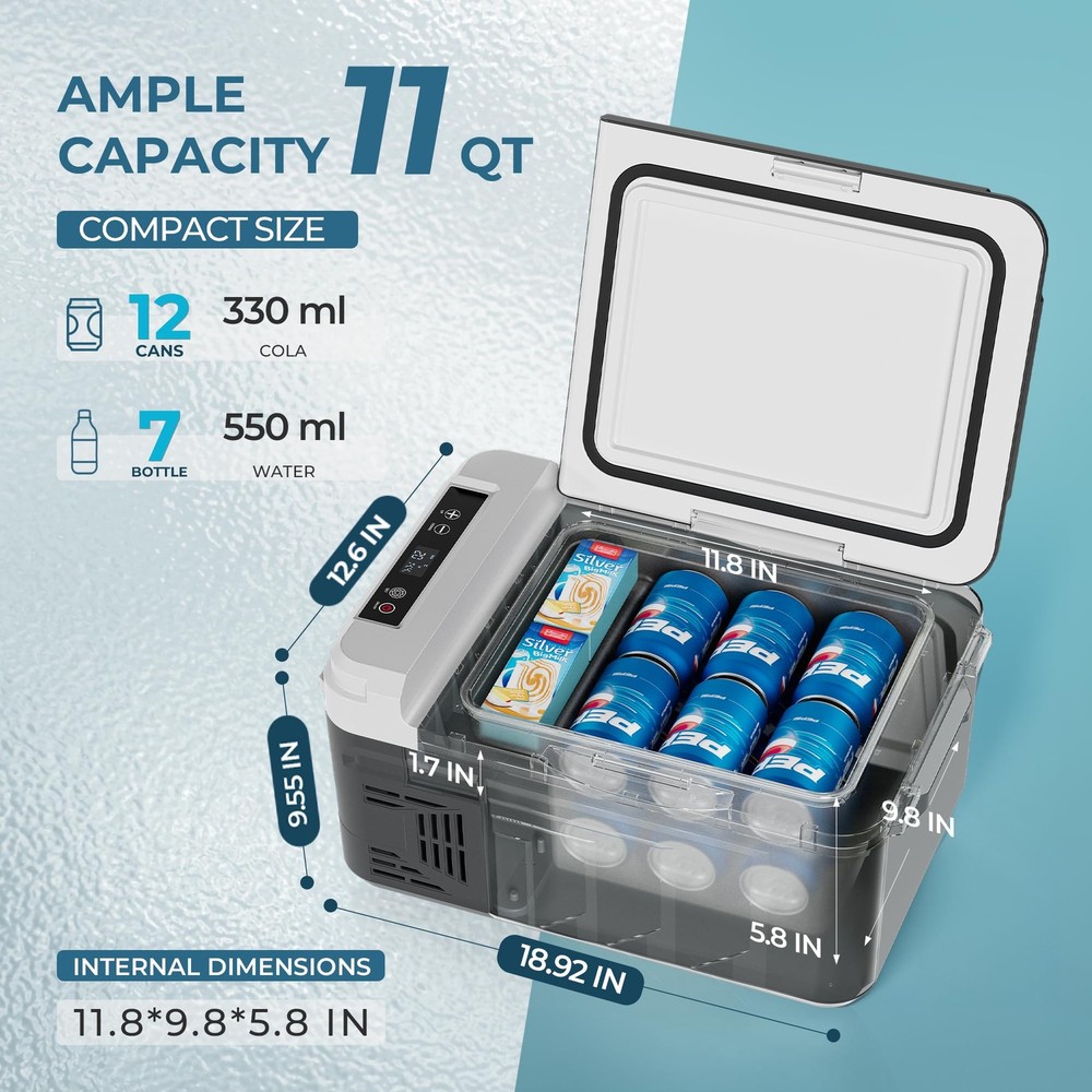 12 Volt Refrigerator, 11 Quart (10L) Compressor Electric Cooler APP Control, ...
