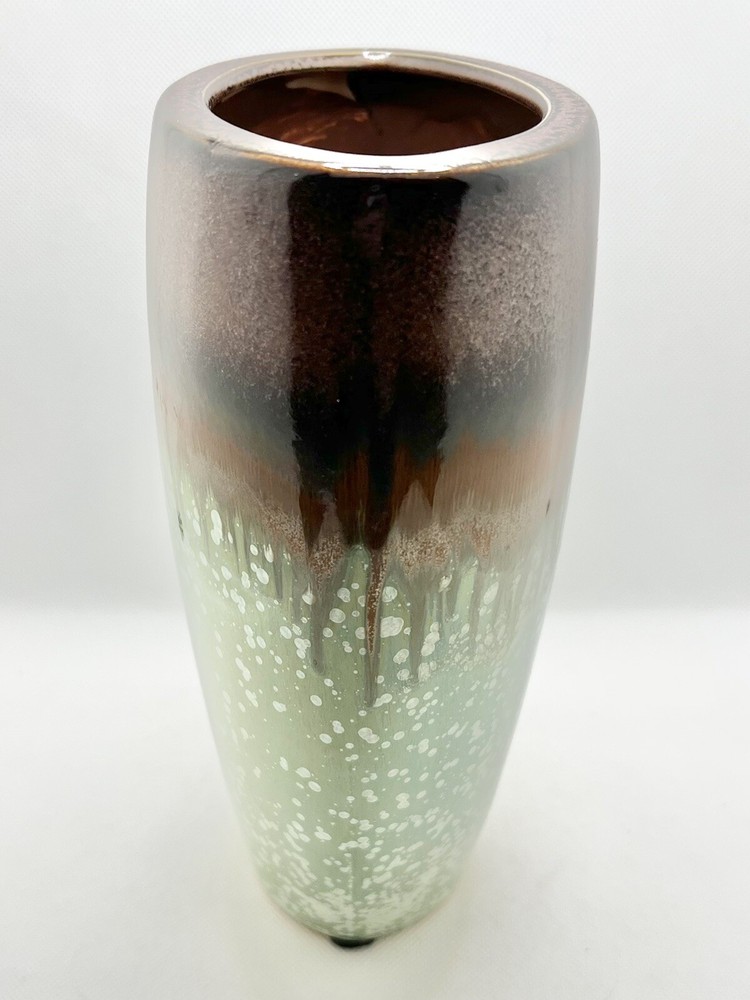 Large green and metallic copper brown pottery vase