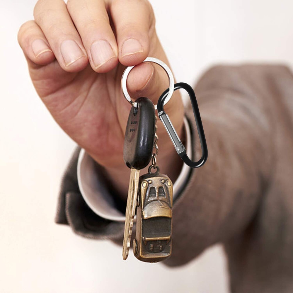 100Pcs Carabiner Clips, Aluminum Locking Spring Hook Keychain D Shape Heavy D...