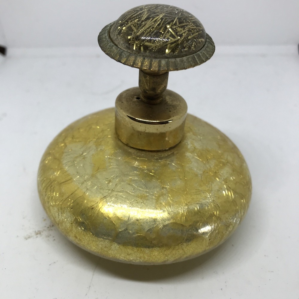 Vintage DeVilbiss Magic Mist Bulbless Perfume Atomizer Gold Crackle Glass As Is
