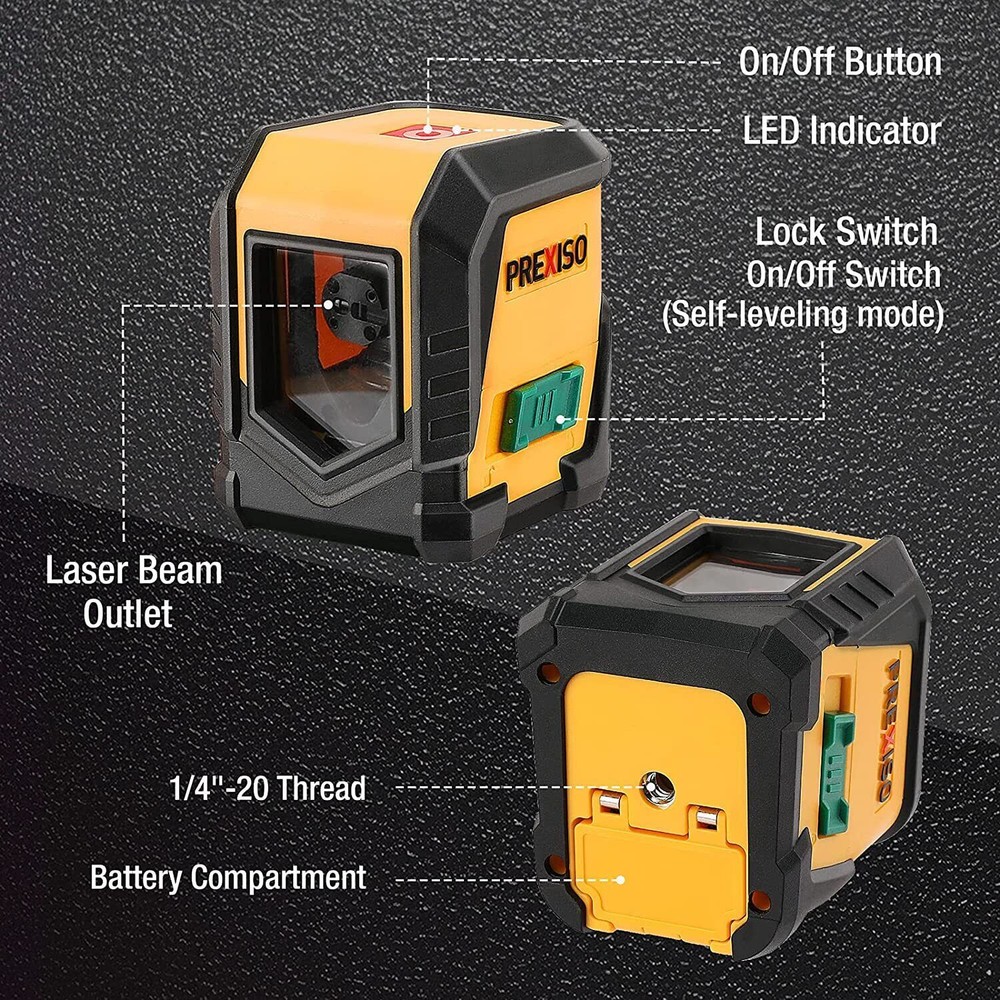 REXISO 65FT Self Leveling Cross Line Laser Level Green Beam Manual LED Indicator