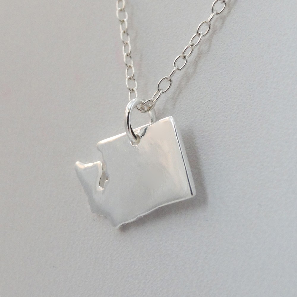 Washington State Charm Necklace - Sterling Silver WA