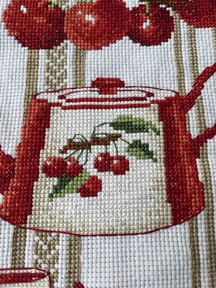 2 Pieces completed finished cross stitch Fruits&Table setting Kitchen decoration