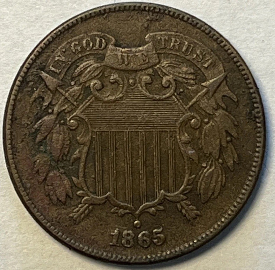 1865 USA Two Cent  VF.  Civil War