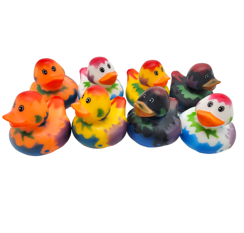 Splat Rubber Duckies (2") Standard Size. (12 Pack) Colorful Paint Splashed Duck