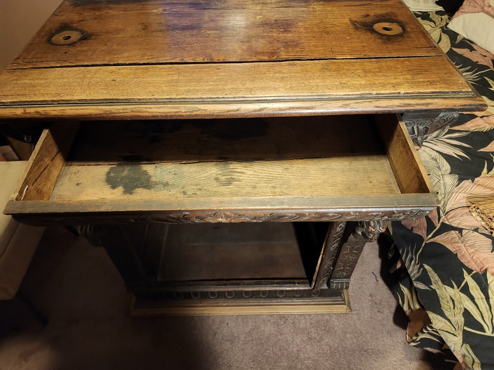 Antique Carved Oak Bookcase Cupboard