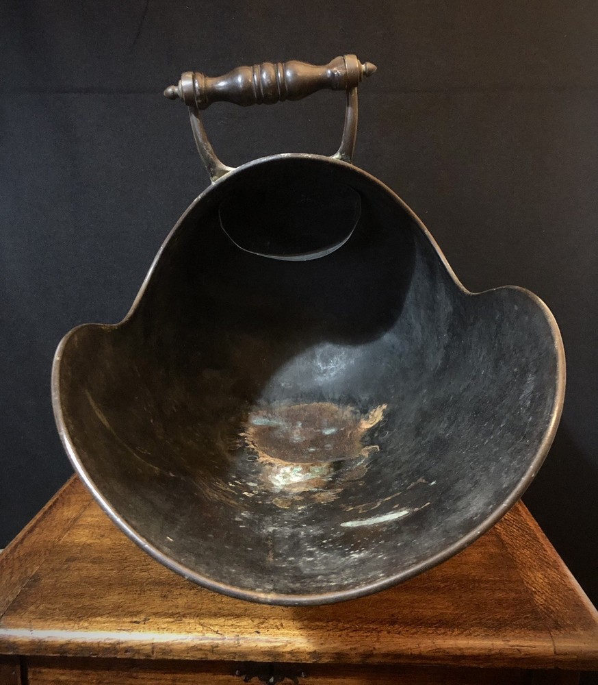 Large Victorian Brass Helmet Coal Scuttle