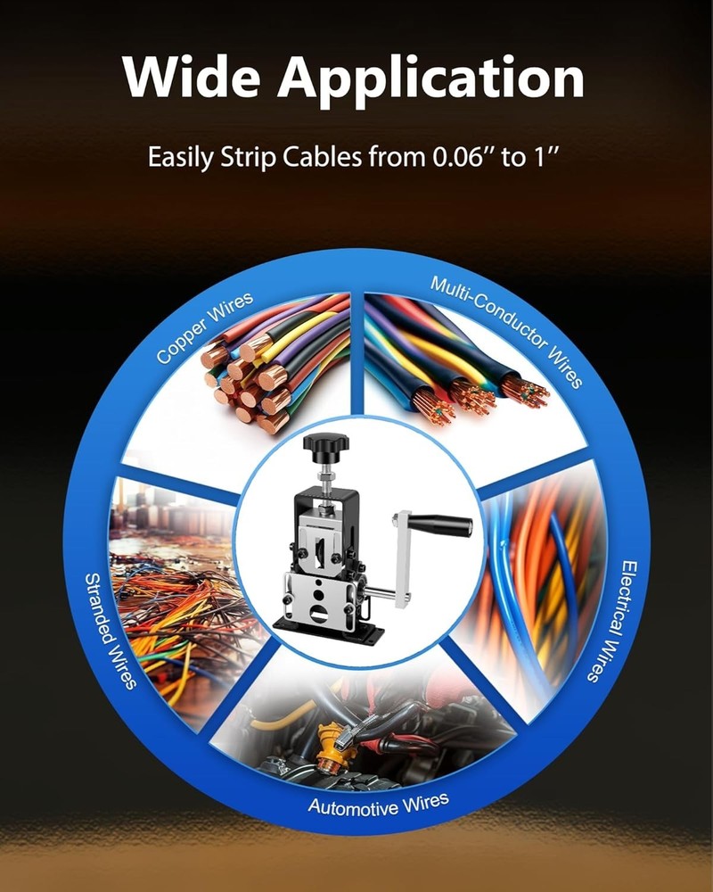 Drill-Powered Wire Stripper Machine 0.06"-1" for Scrap Copper Cable