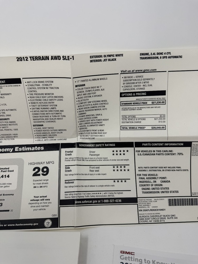 2012 GMC Terrain Owners Manual OEM Set