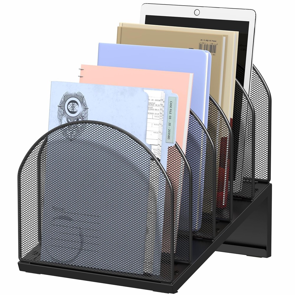 5-Section Desk File Organizer, Metal Mesh Folder Organizer for Documents, & O...