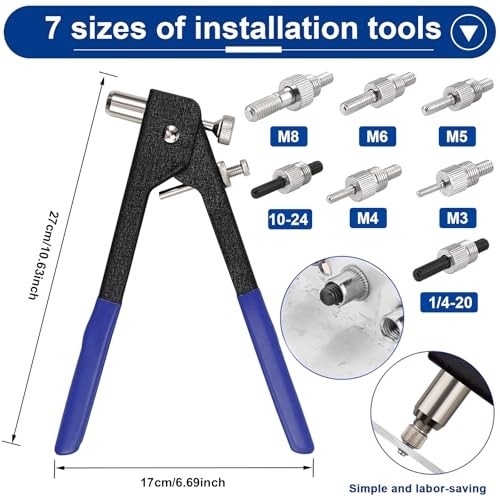 500Pcs Rivet Nut Tool Kit(1/4-20/10 7 Size Nutsert Tool Kit