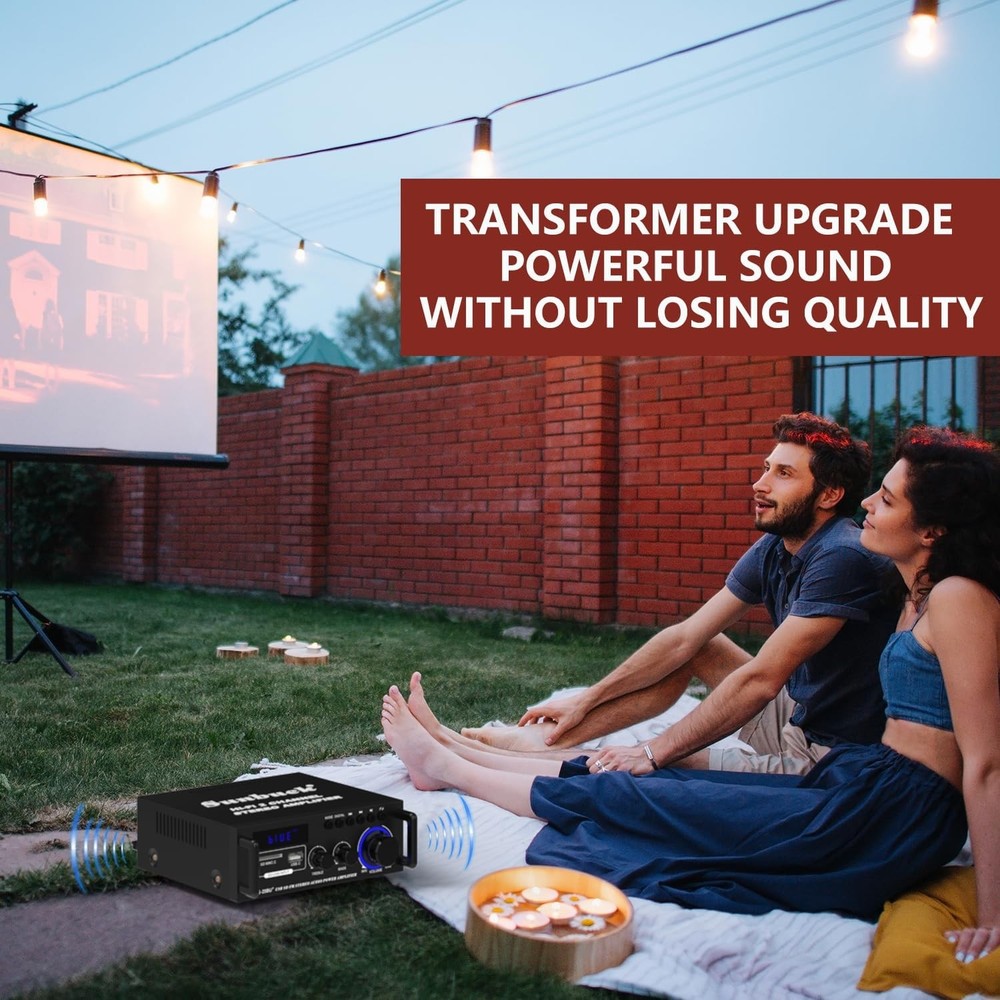 Sunbuck Small Stereo Amplifier, Receiver with Bluetooth, Black