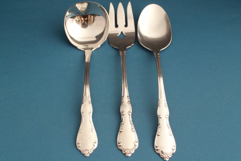Oneida WHITTIER Serving (3pc Set) Tablespoon Meat Fork Oneidaware Stainless