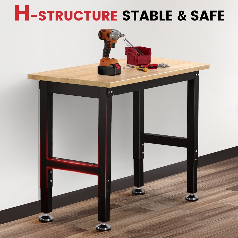 Workbench for Garage 41In Work Bench Table Adjustable Height Rubberwood