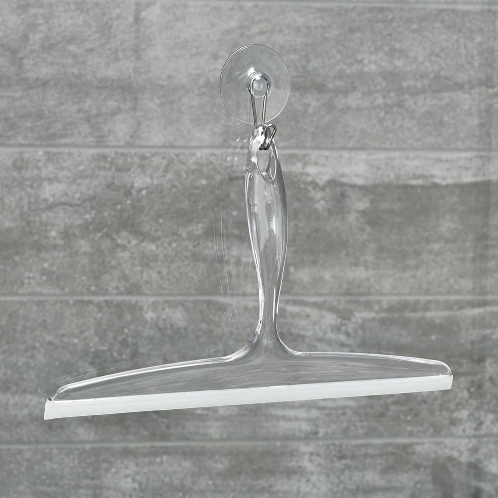 Plastic Bath Squeegee for Glass with Suction Hook Holder – 12", Clear