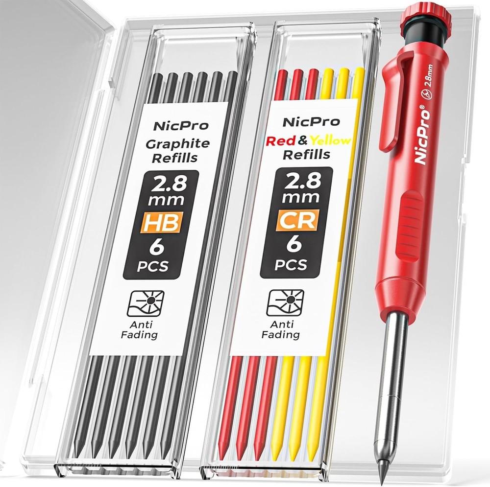 2.8 mm Ergonomic Mechanical Carpenter Pencil with Built-in Sharpener & Refills