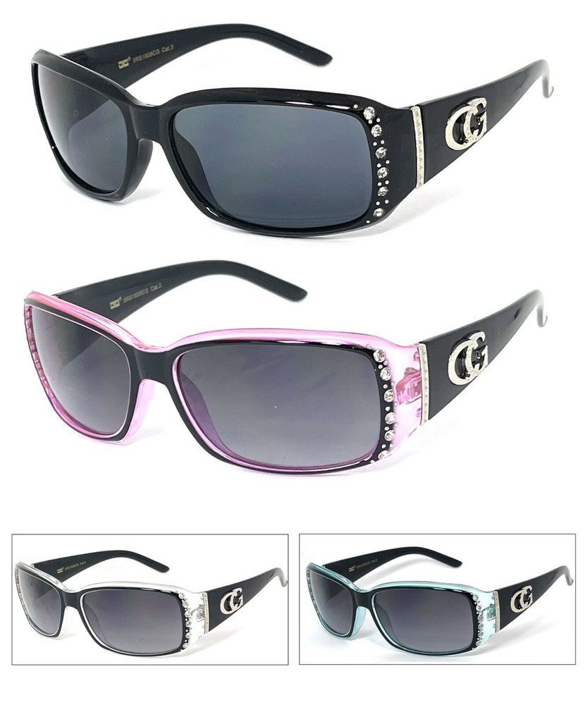 1 or 2 Pairs Womens Rhinestones Studded Narrow Rectangular Sunglasses UV400