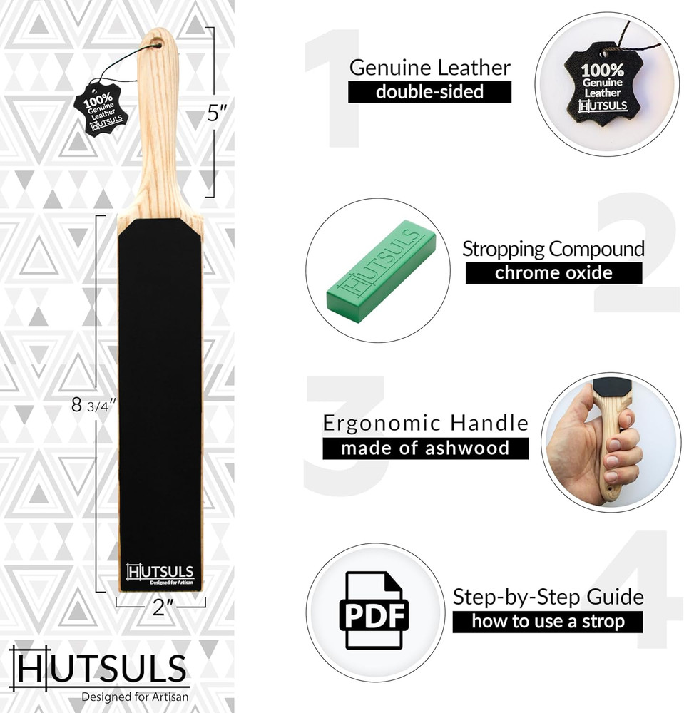Double Sided Leather Strop Paddle Kit - Get Razor-Sharp Edges, Ergonomic Handle,