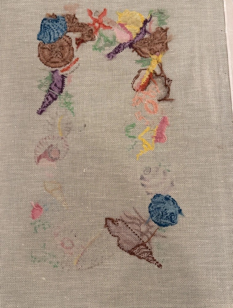 Gail Marcus Handpainted Needlepoint Canvas ~ Partially Comp.~ 11 X 16