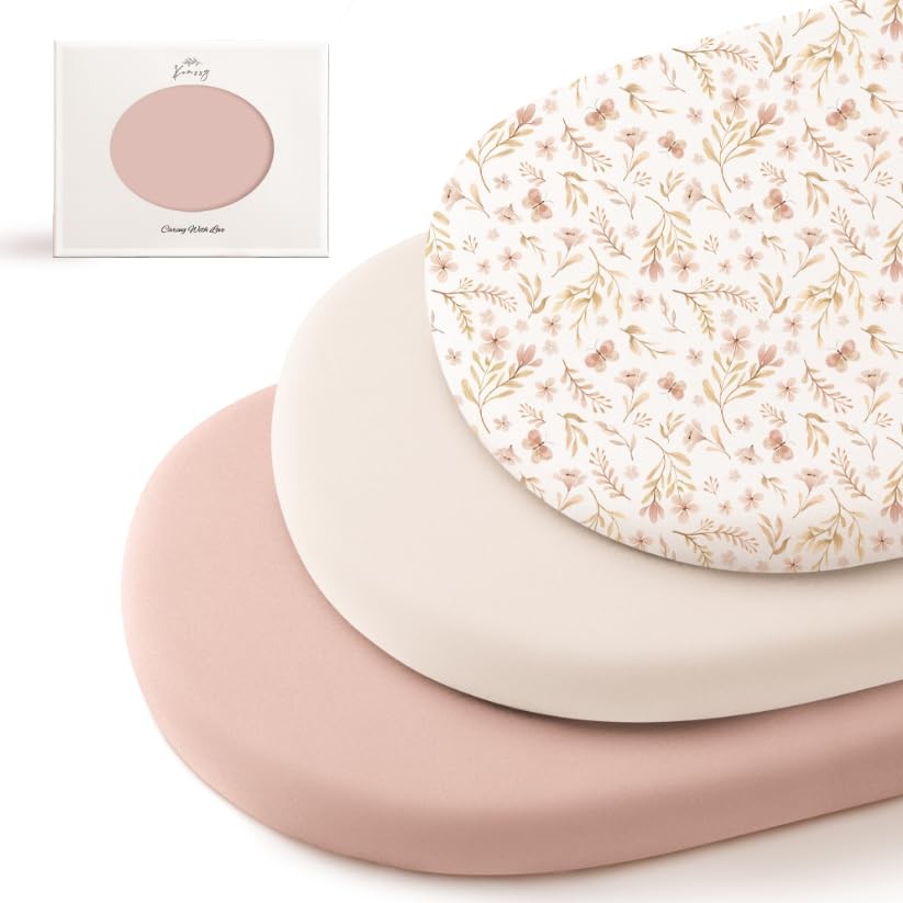 3 Pack Bassinet Sheets for Baby Soft & Breathable Fits Oval & Rectangle