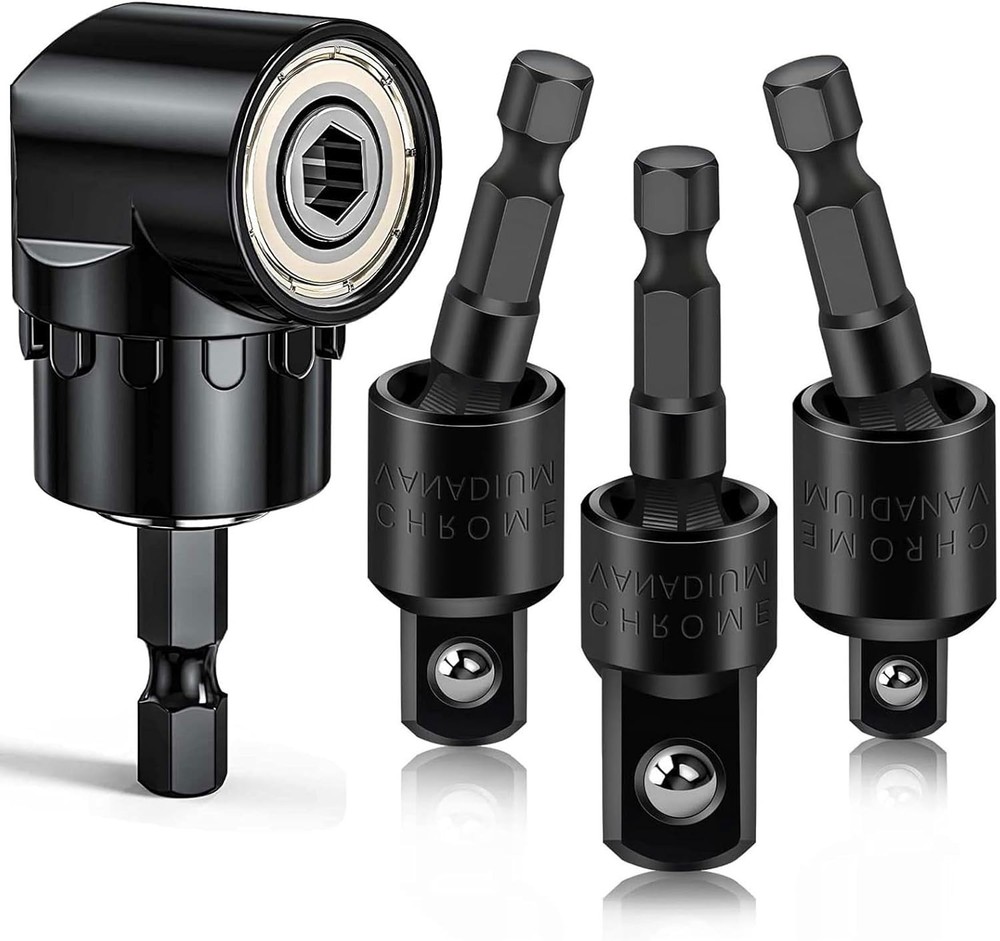 Flexible Drill Bit Extension Set with Right Angle Attachment, 360° One Size