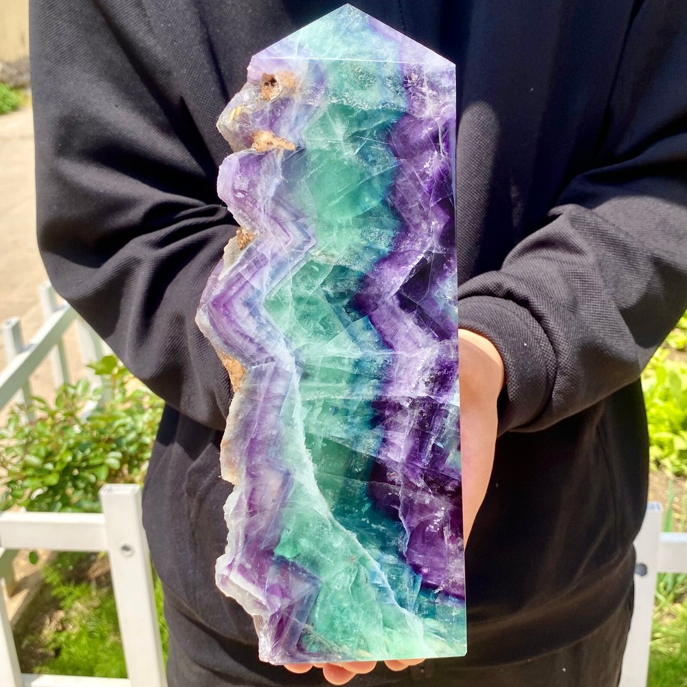 3LB Natural and unique colored fluorite square pointed quartz crystal sample