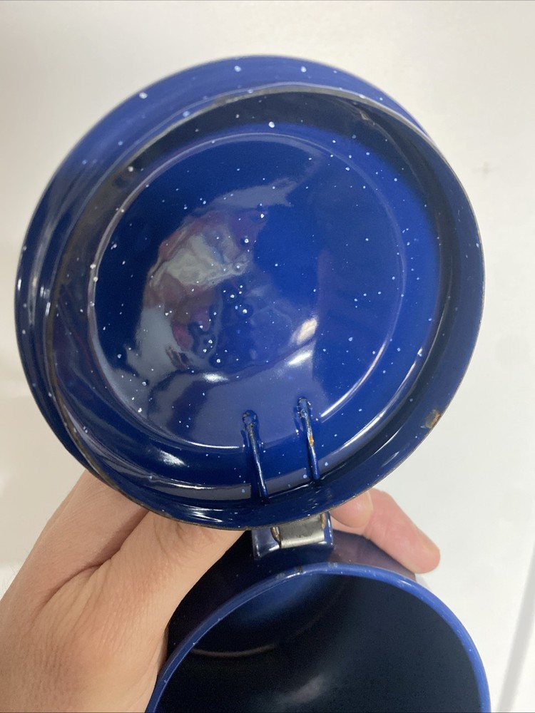 CAMPING COFFEE POT BLUE Vintage Enamelware Speckleware 10” Graniteware