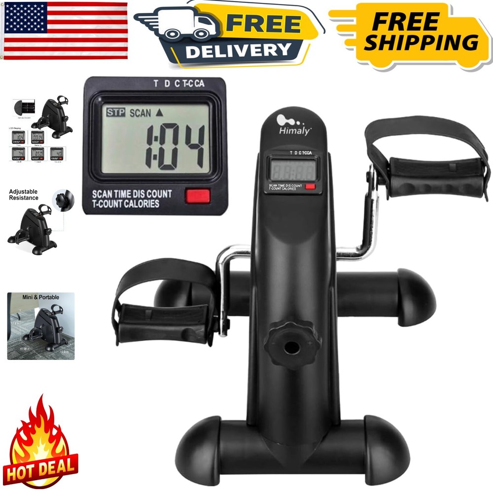 Compact Pedal Exerciser with Adjustable Resistance and Digital Display - Black