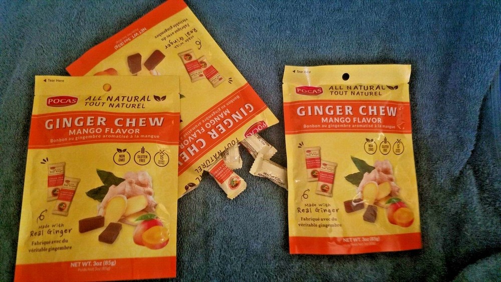 3 PACK POCAS GINGER MANGO FLAVOR CHEW CANDY